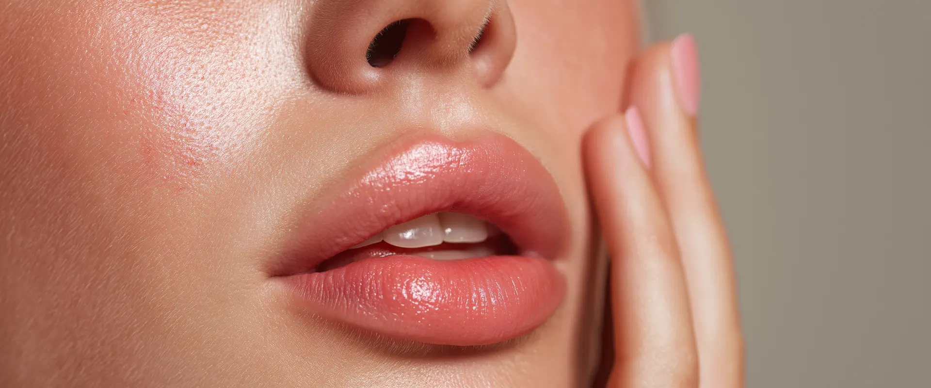 Nahaufnahme natürlicher, voller Lippen nach einer Hyaluronsäure-Filler-Behandlung